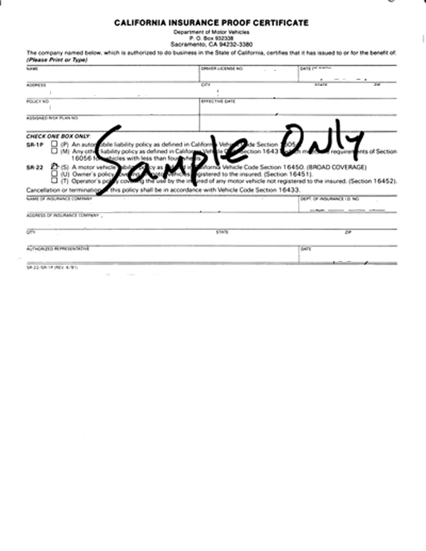 California SR22 form